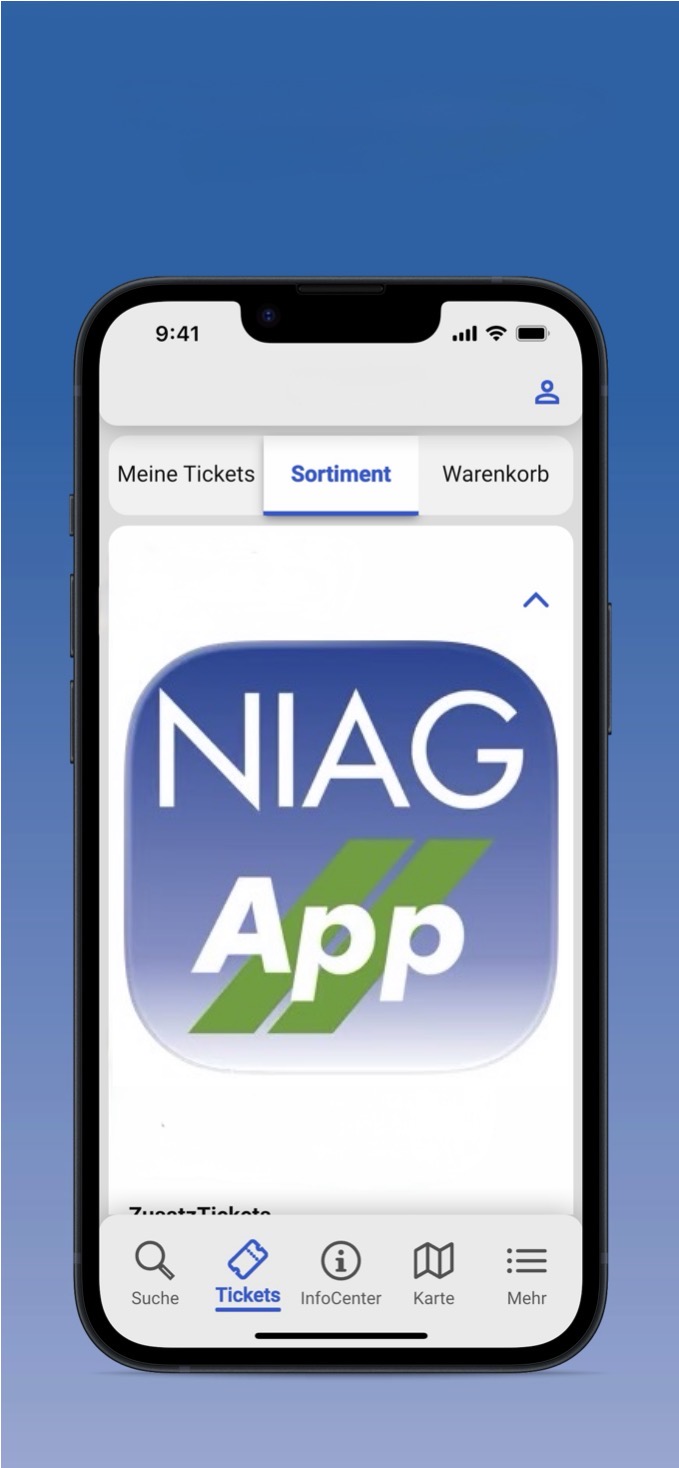 Ein Mobiltelefonbildschirm mit dem Logo der NIAG-App.