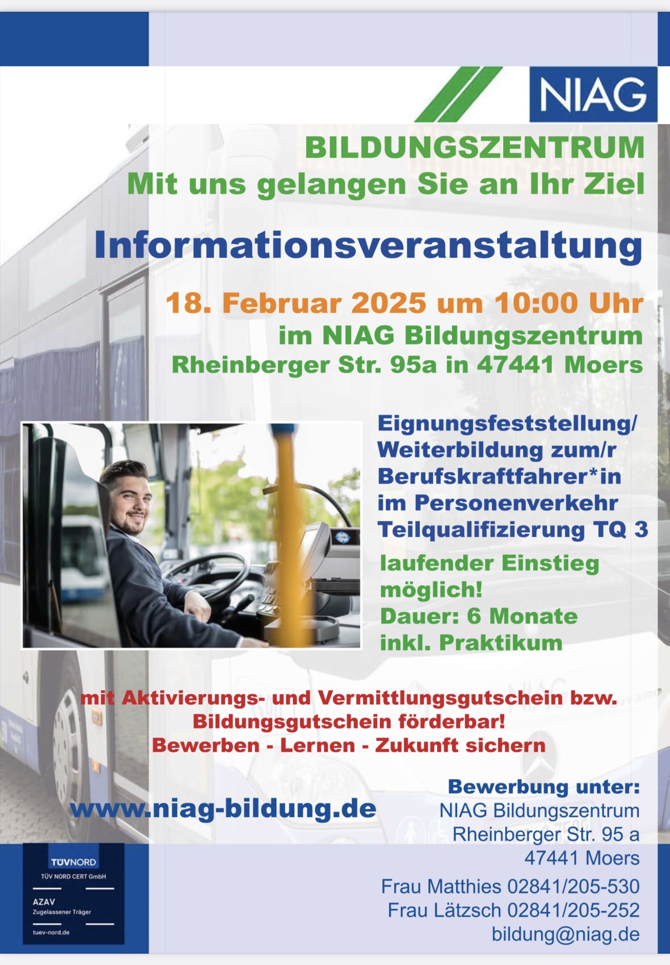 Werbeplakat des NIAG-Bildungszentrums für Weiterbildungen zum Busfahrer